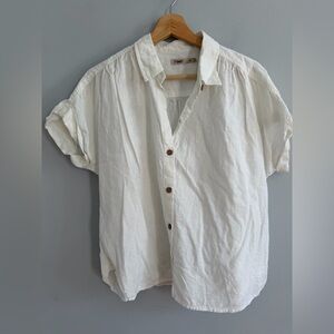 Faherty Breeze Short Sleeve Shirt White Linen Blend Size M